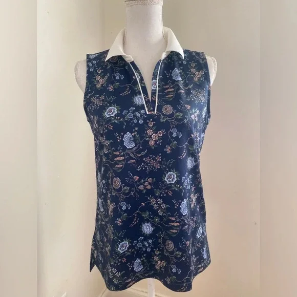 Tuckernuck Sport Sleeveless Caroline Polo Shirt in Navy Wildflower Size Medium - Picture 8 of 8